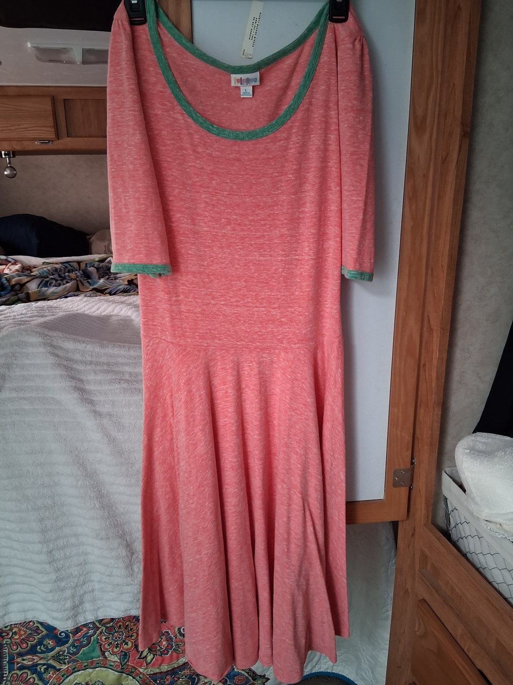 LuLaRoe Coral Mid Dress with Green Trim